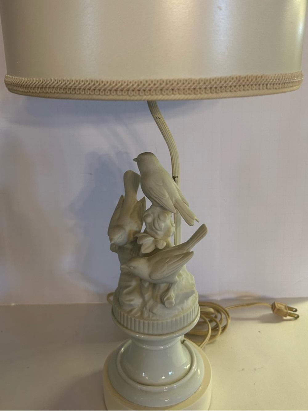 Cream Ceramic Bird Table Lamp with Drum Shade - Picture 3 of 5